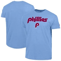 Men's Champion  Light Blue Philadelphia Phillies Cooperstown Wordmark Lockup Tri-Blend T-Shirt