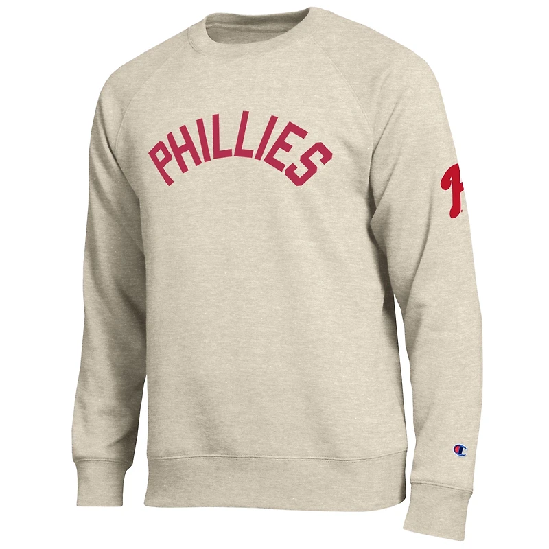 Men's Champion Oatmeal Philadelphia Phillies All-Star Soft Felt Raglan Sweatshirt