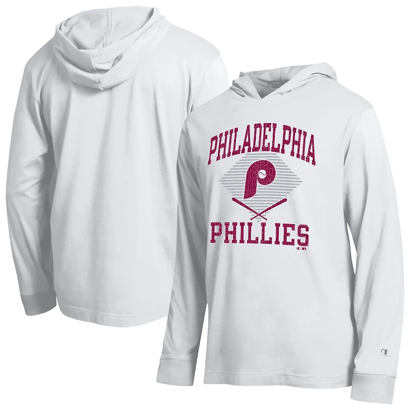 Men's Champion  White Philadelphia Phillies Cooperstown Hooded Long-Sleeve T-Shirt
