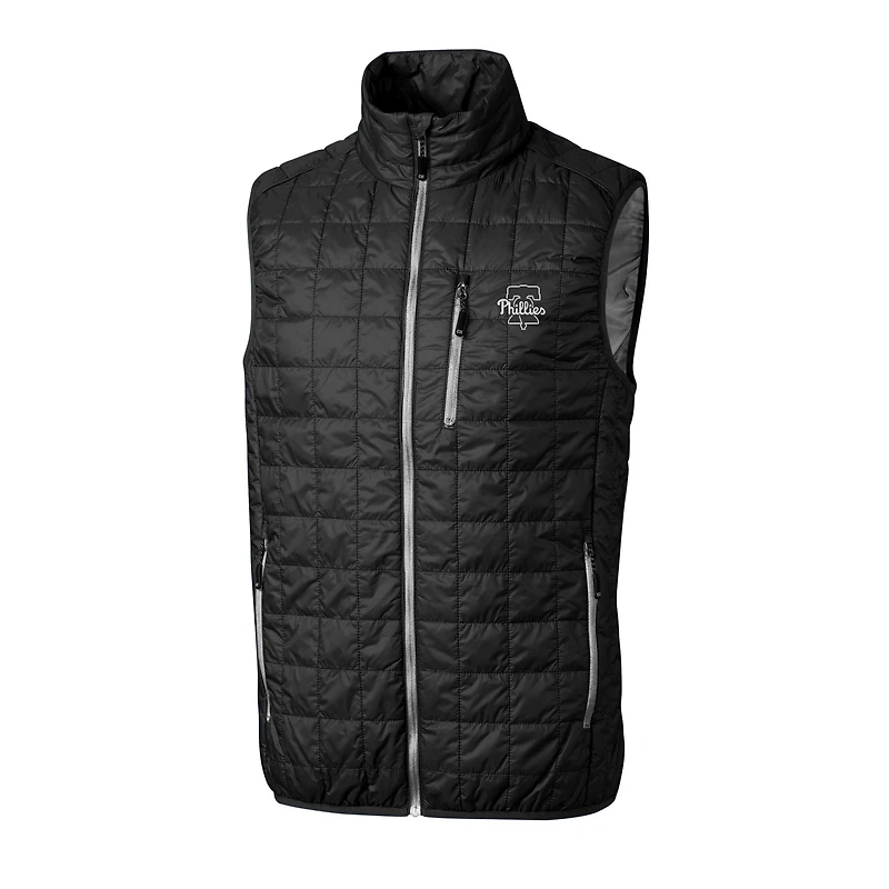 Men's Cutter & Buck Black Philadelphia Phillies Big Tall Rainier Eco Insulated PrimaLoft Full-Zip Puffer Vest