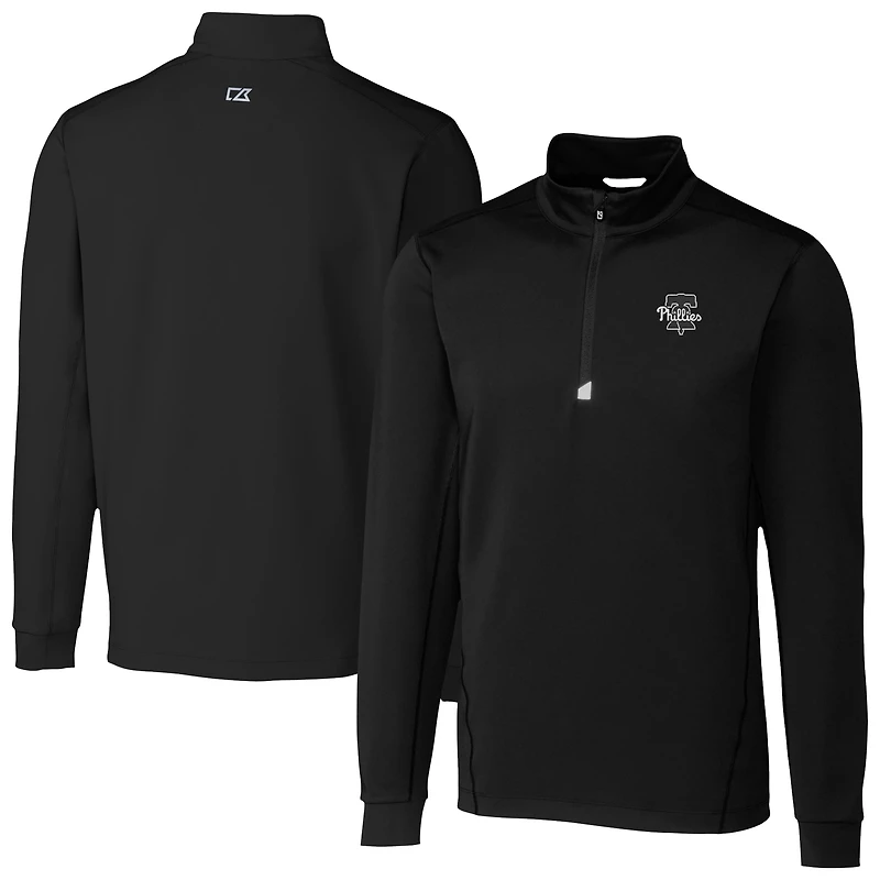 Men's Cutter & Buck Black Philadelphia Phillies Traverse Eco Tri-Blend DryTec Quarter-Zip Jacket