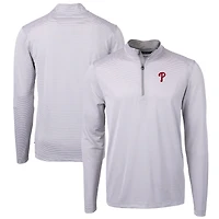 Men's Cutter & Buck Gray/White Philadelphia Phillies Virtue Eco Pique Micro Stripe Big Tall Recycled Quarter-Zip Pullover Top