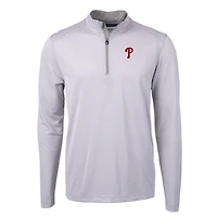 Men's Cutter & Buck Gray/White Philadelphia Phillies Virtue Eco Pique Micro Stripe Big Tall Recycled Quarter-Zip Pullover Top