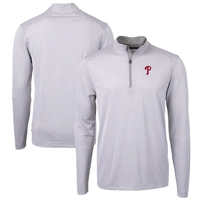 Men's Cutter & Buck Gray/White Philadelphia Phillies Virtue Eco Pique Micro Stripe Big Tall Recycled Quarter-Zip Pullover Top