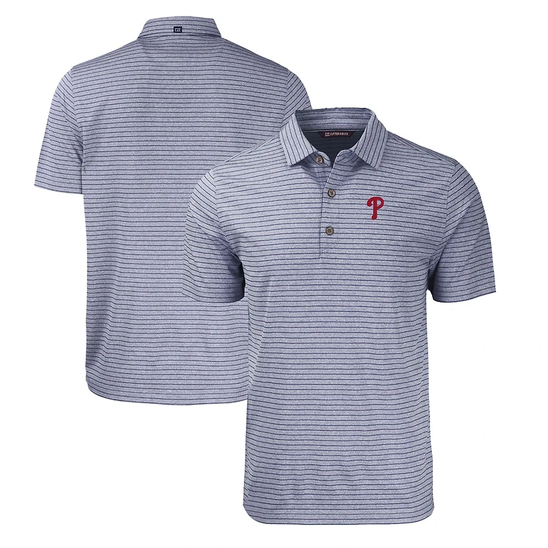 Men's Cutter & Buck Heather Navy Philadelphia Phillies Big Tall Forge Eco Heathered Stripe Stretch Recycled Polo