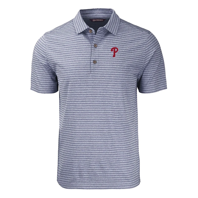 Men's Cutter & Buck Heather Navy Philadelphia Phillies Big Tall Forge Eco Heathered Stripe Stretch Recycled Polo