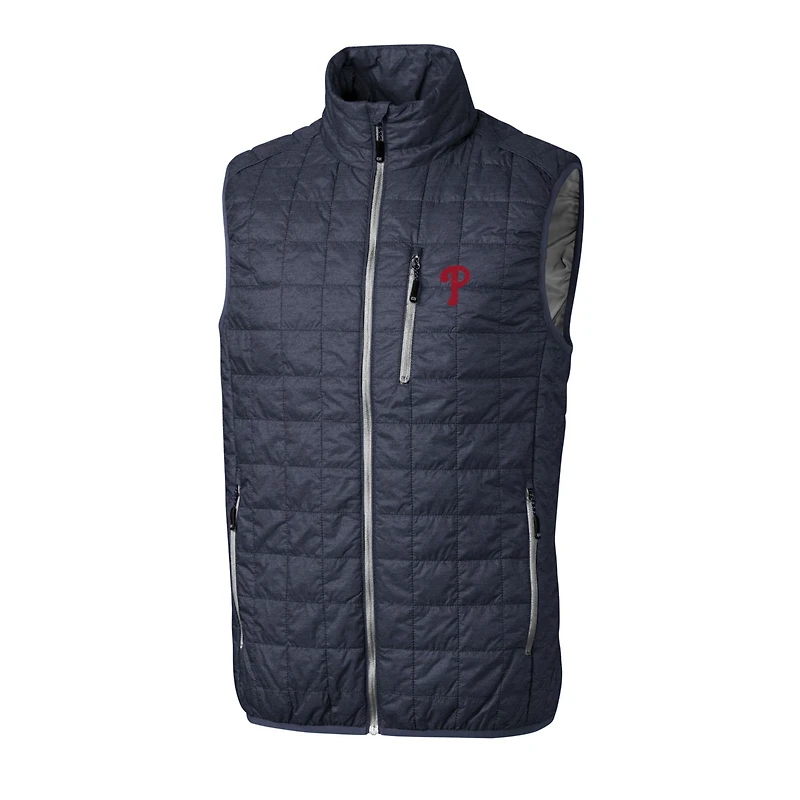 Gilet matelassé Rainier entièrement zippé pour homme, bleu marine chiné, des Philadelphia Phillies, de taille grande et
