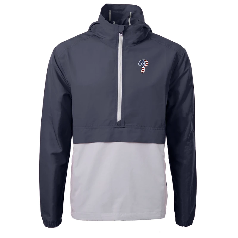 Men's Cutter & Buck Navy/Gray Philadelphia Phillies Americana Logo Charter Eco Knit Recycled Anorak Half-Zip Jacket