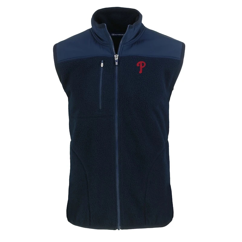 Gilet zippé en polaire Sherpa écologique Cascade pour homme, bleu marine, Cutter & Buck, Philadelphia Phillies, grande taille