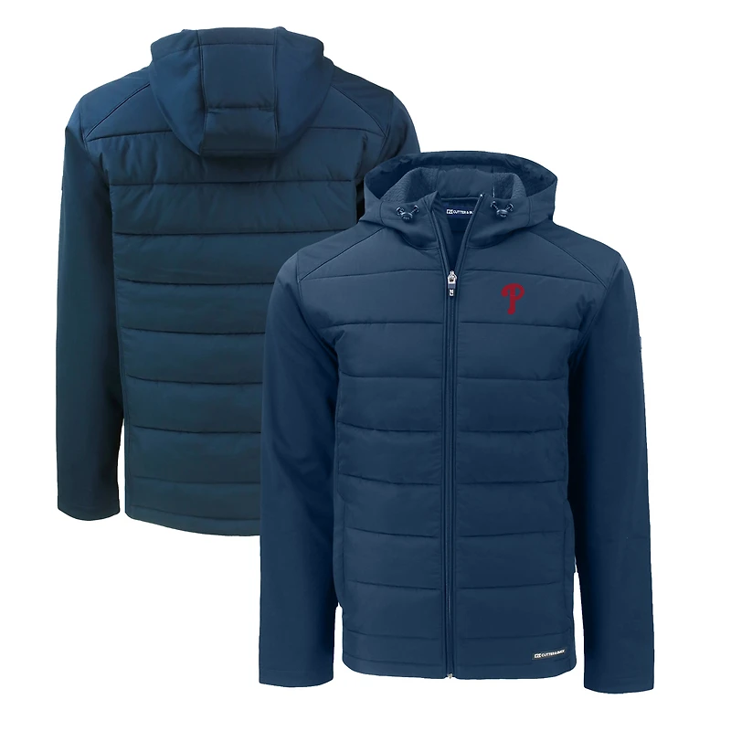 Men's Cutter & Buck Navy Philadelphia Phillies Evoke Hybrid Eco Softshell Recycled Full-Zip Hoodie