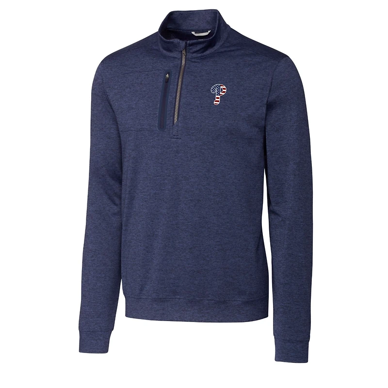 Veste à enfiler demi-zippée Stealth pour homme, bleu marine, motif étoiles et rayures des Philadelphia Phillies, coupe Cutter & Buck, grande taille