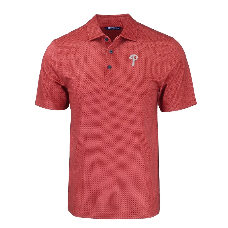 Men's Cutter & Buck Red Philadelphia Phillies Pike Eco Tonal Geo Print Stretch Recycled Polo