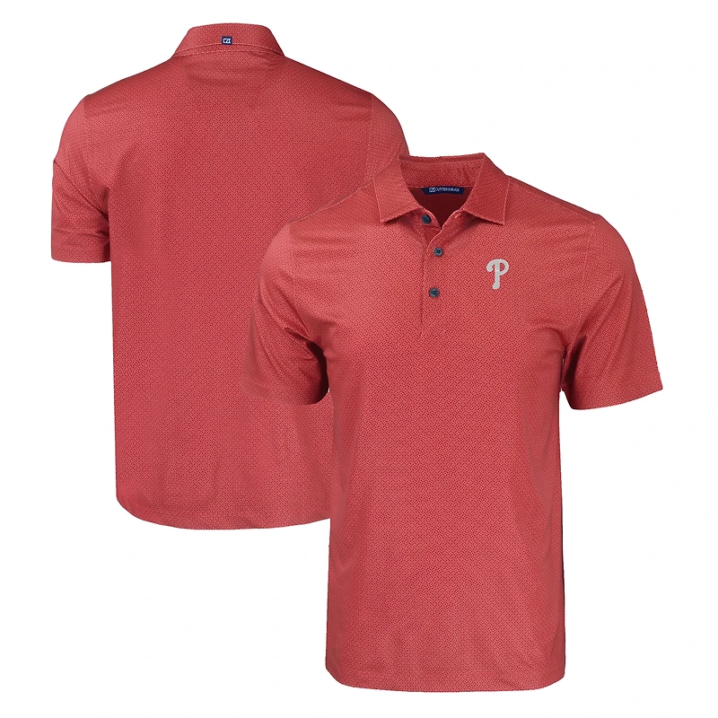 Men's Cutter & Buck Red Philadelphia Phillies Pike Eco Tonal Geo Print Stretch Recycled Polo