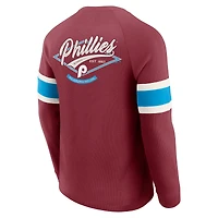 T-shirt Henley bordeaux à manches longues et col raglan gaufré pour homme, collection Darius Rucker par Fanatics, Philadelphia Phillies