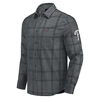Chemise boutonnée en velours côtelé fin gris à carreaux des Philadelphia Phillies pour homme de la collection Darius Rucker par Fanatics