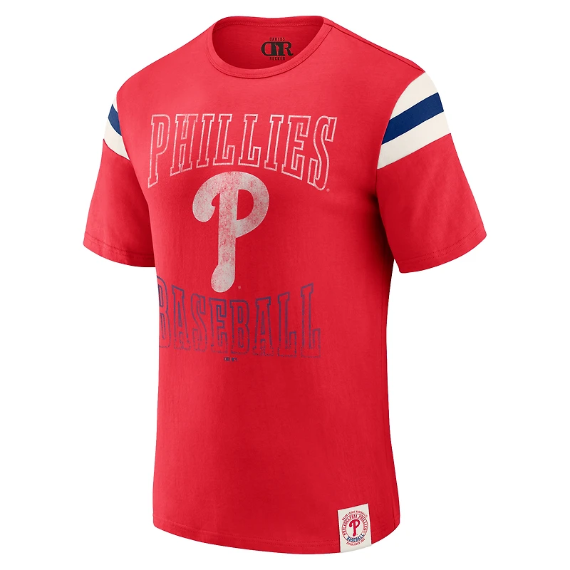 Men's Darius Rucker Collection by Fanatics Red Philadelphia Phillies Distressed Sleeve Stripe T-Shirt