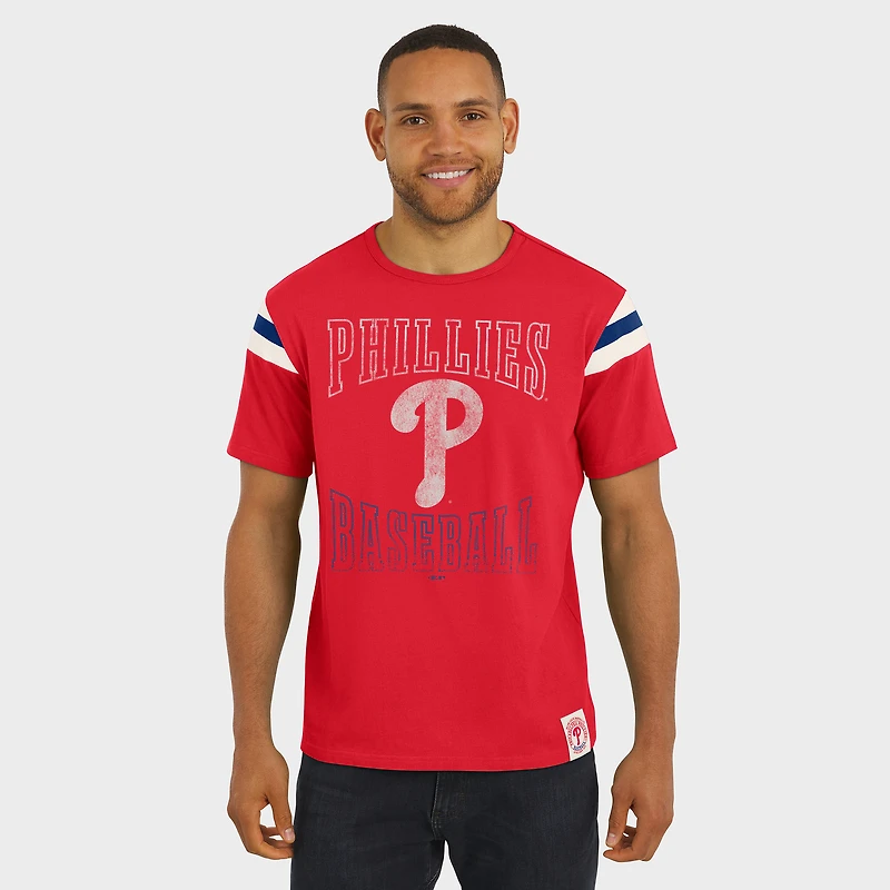 Men's Darius Rucker Collection by Fanatics Red Philadelphia Phillies Distressed Sleeve Stripe T-Shirt
