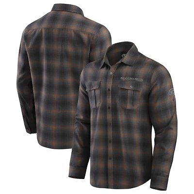 Chemise boutonnée à manches longues classique en flanelle pour homme de la collection Darius Rucker Fanatics, couleur tan des Philadelphia Phillies