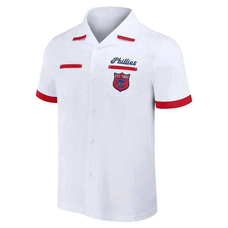 Collection Darius Rucker pour homme par Fanatics White Philadelphia Phillies Bowling Chemise boutonnée