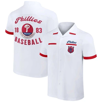 Collection Darius Rucker pour homme par Fanatics White Philadelphia Phillies Bowling Chemise boutonnée