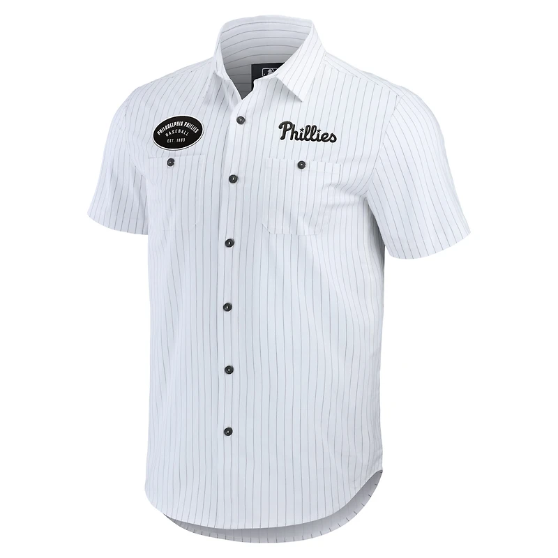 Men's Darius Rucker Collection by Fanatics White Philadelphia Phillies Pin Stripe Short Sleeve Button-Up Shirt