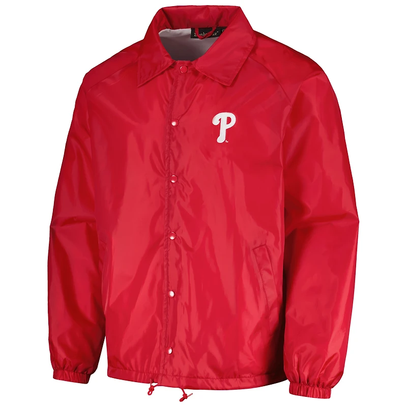 Men's Dunbrooke  Red Philadelphia Phillies Coach's Raglan Full-Snap Windbreaker Jacket