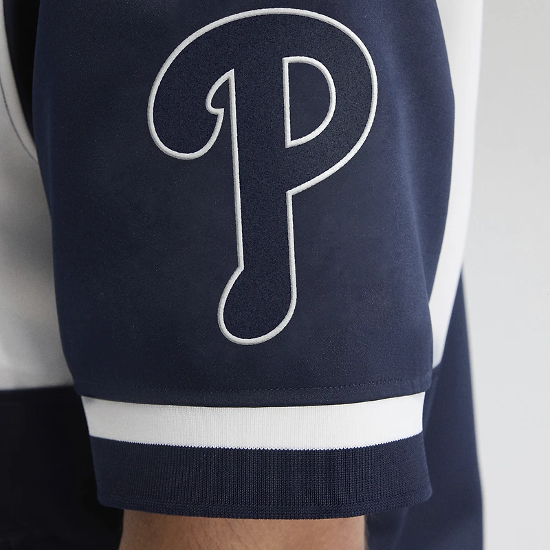 Men's Fanatics Athletic Navy Philadelphia Phillies Iconic Full-Snap Short Sleeve Satin Warm-Up