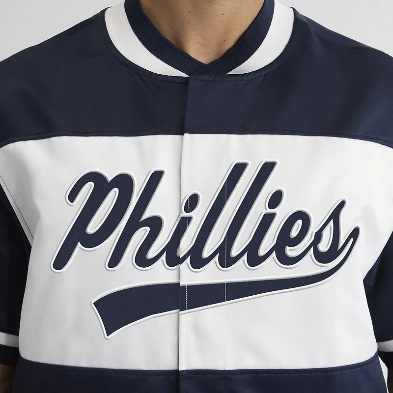 Men's Fanatics Athletic Navy Philadelphia Phillies Iconic Full-Snap Short Sleeve Satin Warm-Up