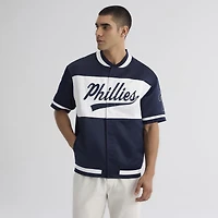 Men's Fanatics Athletic Navy Philadelphia Phillies Iconic Full-Snap Short Sleeve Satin Warm-Up