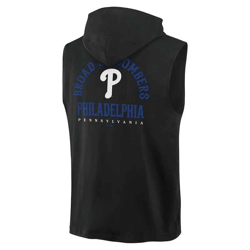 Men's Fanatics Black Philadelphia Phillies Fire Speed Sleeveless Pullover Hoodie