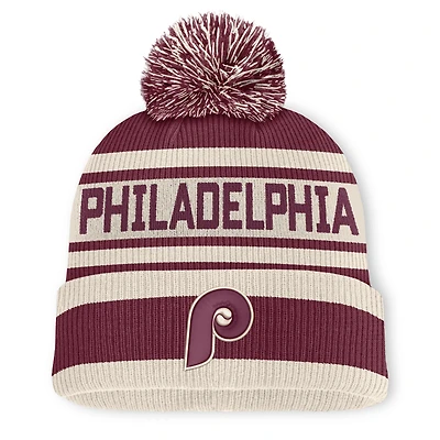 Bonnet à revers en maille avec pompon, couleur bordeaux, des Philadelphia Phillies, de la marque Fanatics.