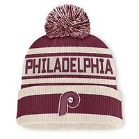 Bonnet à revers en maille avec pompon, couleur bordeaux, des Philadelphia Phillies, de la marque Fanatics.