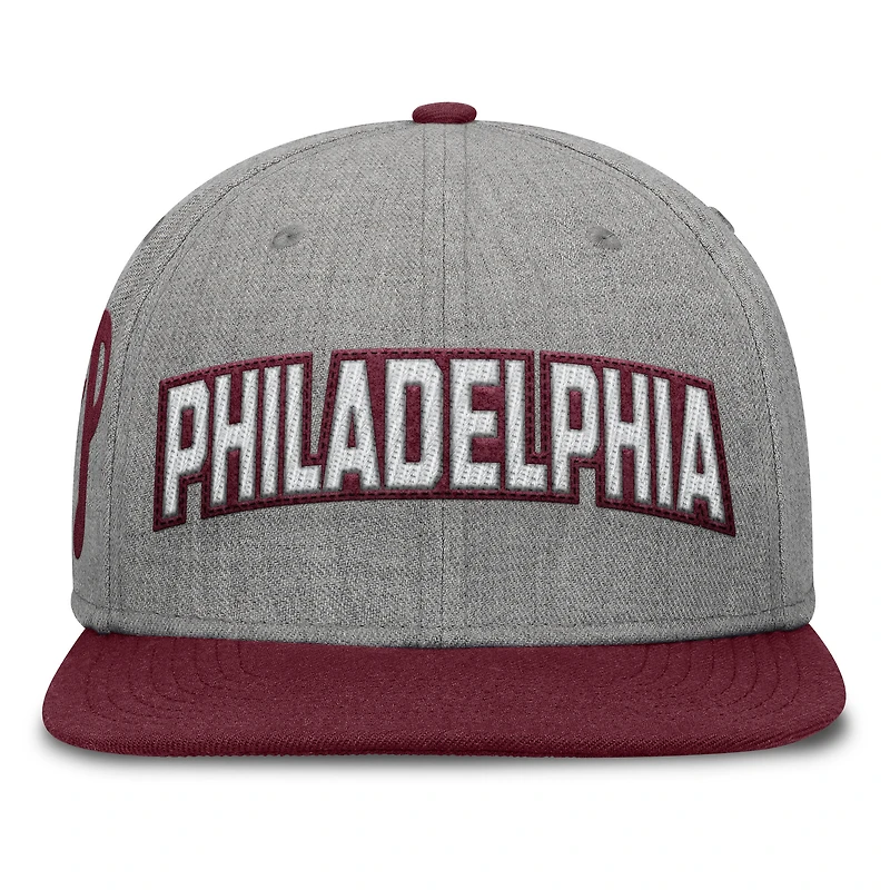 Men's Fanatics Gray/Maroon Philadelphia Phillies Elements Felt Chainstitch Snapback Hat