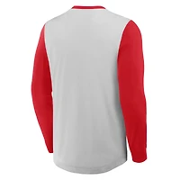 T-shirt Henley à manches longues Fanatics gris/rouge pour homme des Philadelphia Phillies Clubhouse