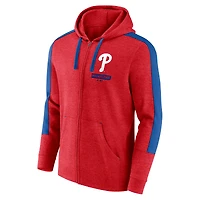 Sweat à capuche zippé en polaire Fanatics Heather Red Philadelphia Phillies Gains pour homme