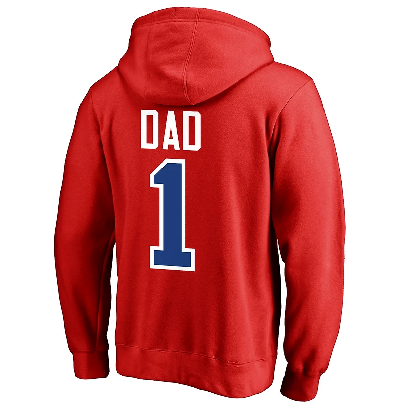 Sweat à capuche rouge Fanatics pour hommes Phillies de Philadelphie 2019 Fête des Pères #1 Papa
