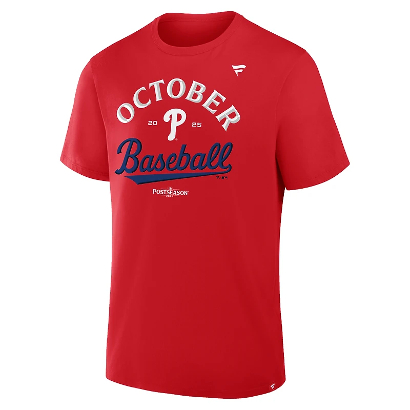 T-shirt Fanatics rouge pour homme, édition 2025 des Philadelphia Phillies, vestiaires de la MLB