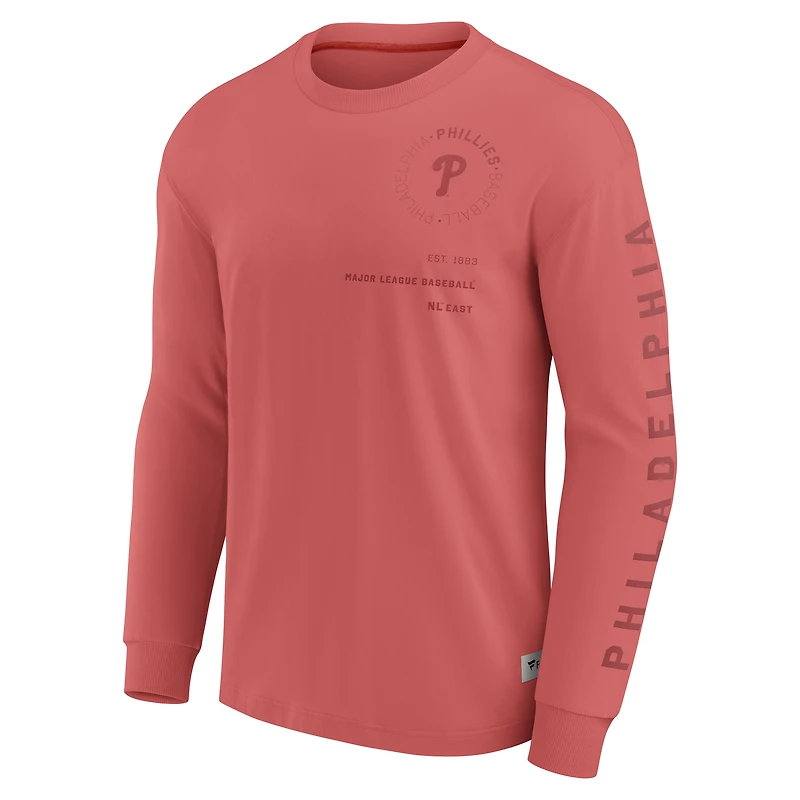 T-shirt à manches longues Fanatics rouge pour homme, Elements des Phillies de Philadelphie, Future Ground, avec informations tonales