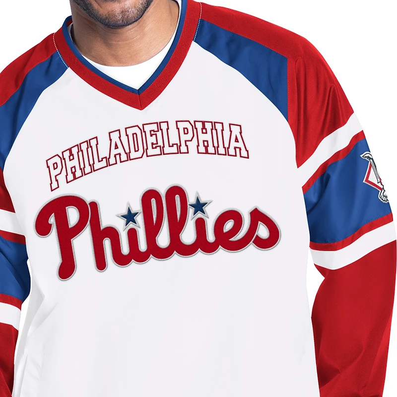 Men's G-III Sports by Carl Banks White/Red Philadelphia Phillies Infield Play Raglan V-Neck Pullover