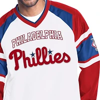 Men's G-III Sports by Carl Banks  White/Red Philadelphia Phillies Infield Play Raglan V-Neck Pullover