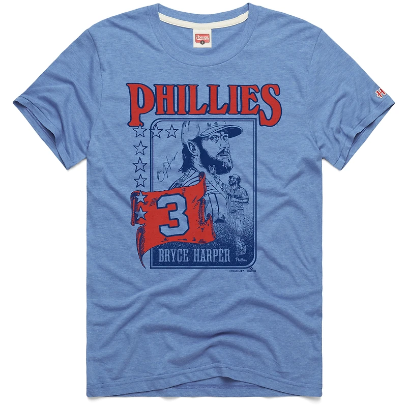 T-shirt graphique bleu clair pour homme, hommage à Bryce Harper, joueur des Phillies de Philadelphie