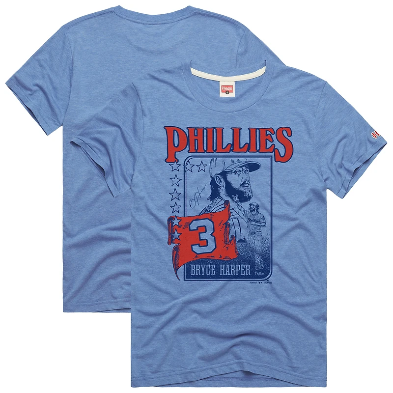 T-shirt graphique bleu clair pour homme, hommage à Bryce Harper, joueur des Phillies de Philadelphie