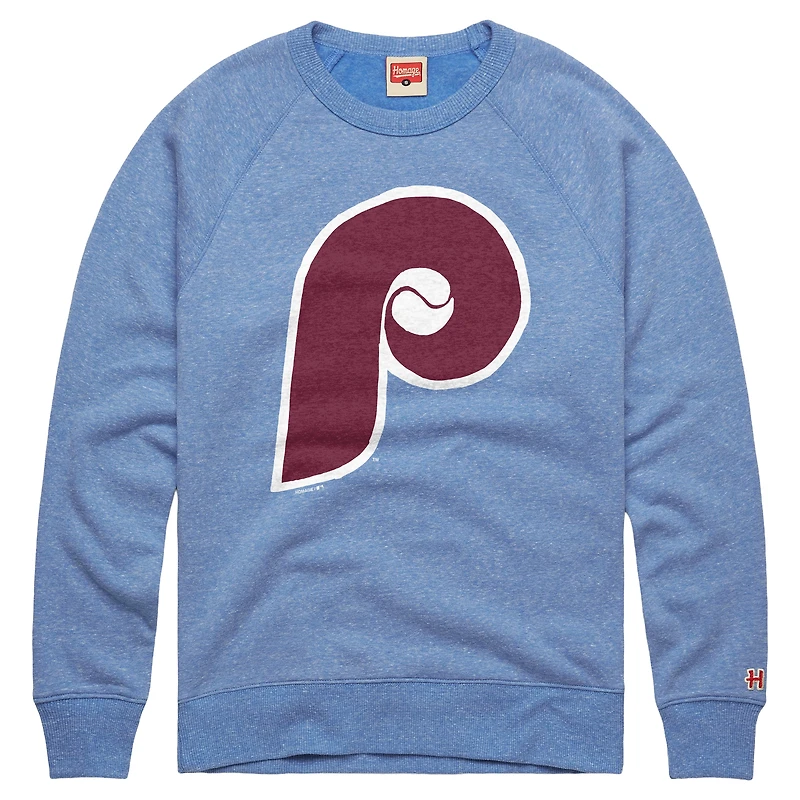 Men's Homage  Light Blue Philadelphia Phillies Cooperstown Collection Raglan Tri-Blend Sweatshirt