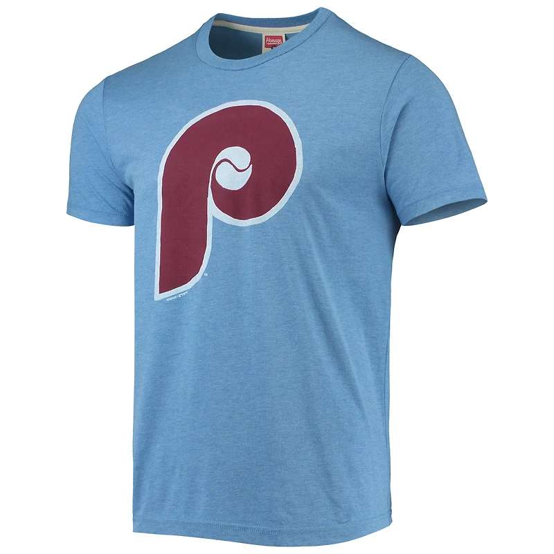 T-shirt bleu clair Homage Phillies de Philadelphie en trois mélanges avec logo dessiné à la main