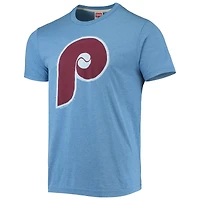 T-shirt bleu clair Homage Phillies de Philadelphie en trois mélanges avec logo dessiné à la main