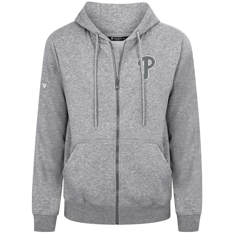 Sweat à capuche zippé gris pour homme Levelwear Philadelphia Phillies Podium Banner Arch