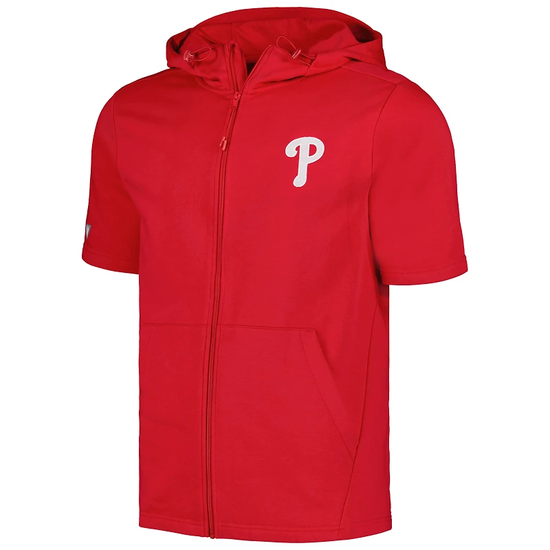 Sweat à capuche rouge manches courtes et entièrement zippé Levelwear pour hommes des Phillies de Philadelphie