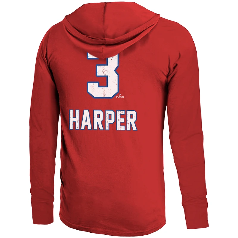 Men's Majestic Threads Bryce Harper Red Philadelphia Phillies Lightweight Name & Number Hoodie