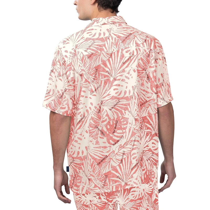 Chemise boutonnée de fête à imprimé Monstera des Phillies Philadelphie rouge Margaritaville pour hommes