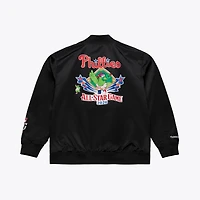 Veste Mitchell & Ness noire pour homme, modèle Phanatic en satin, édition spéciale Philadelphia Phillies, match des étoiles de la MLB 2026.